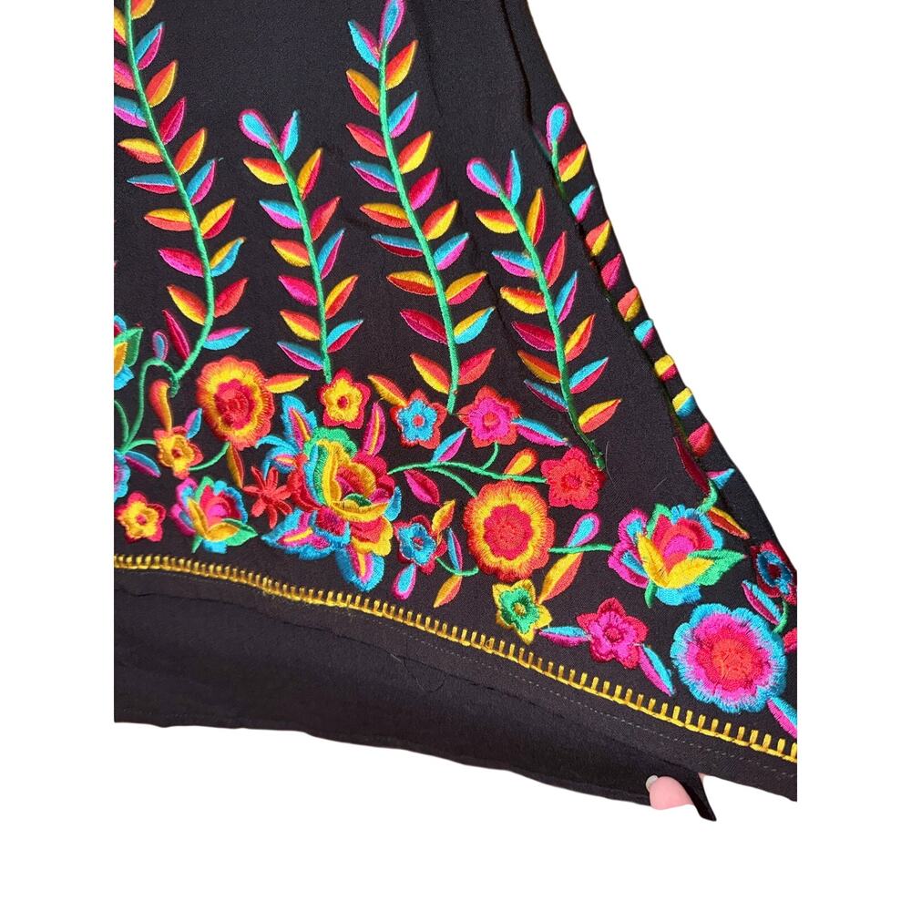 Black heavily embroidered floral resort dress short sleeveless boho beach XXL - Picture 5 of 5